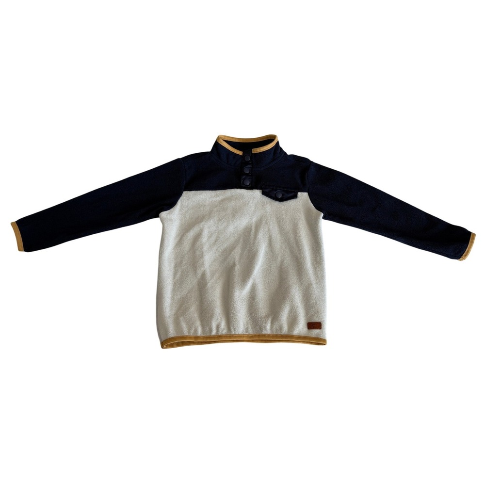 7 For All Mankind Boys Fleece Pullover Colorblock Snap Mock Neck Navy Cream 5